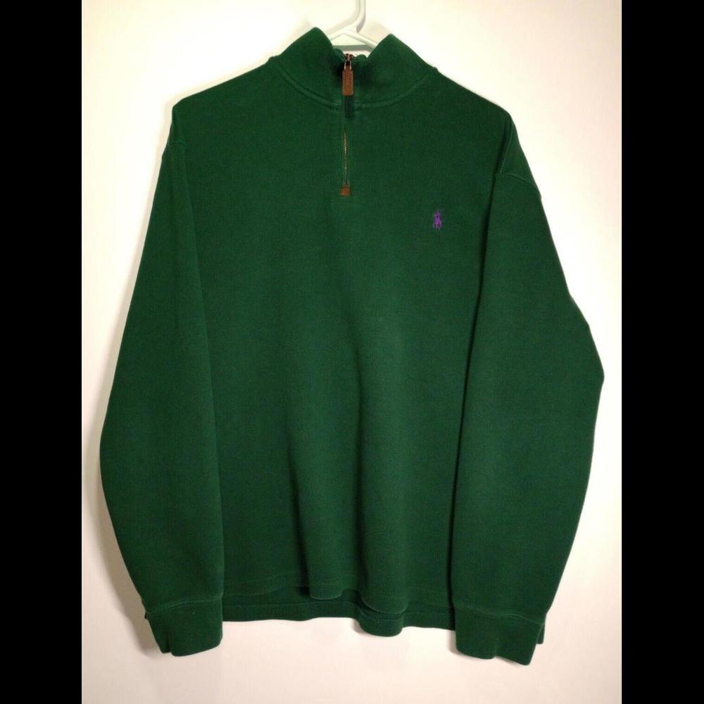 Polo Ralph Lauren Quarter Zip Pullover Sweater  Size XL Green Pony Logo